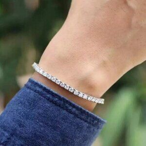 7" inch Long Tennis Bracelet Solid 14K White Gold 6 CT Excellent Round Cut.